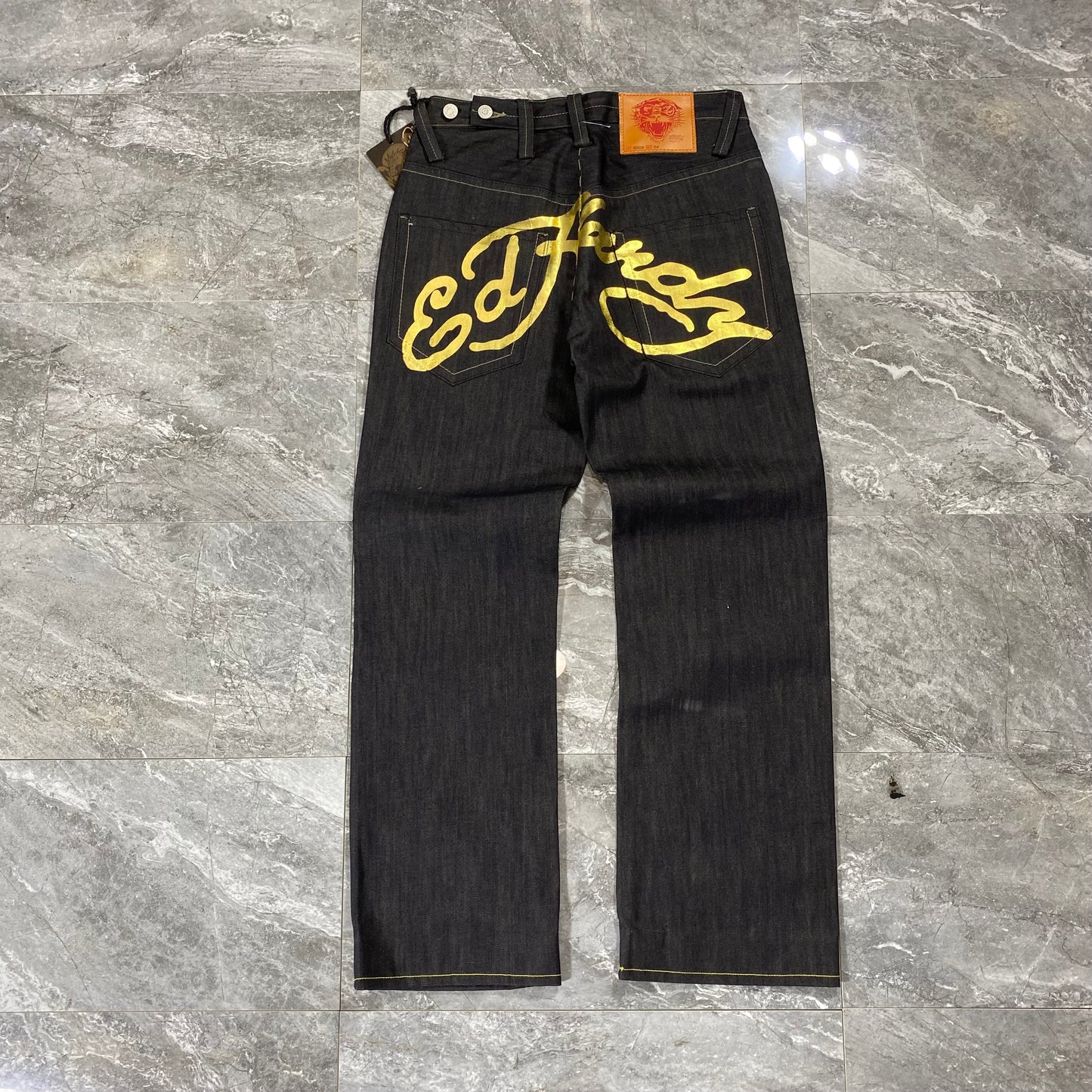 Ed Hardy Gold Foil Denim Pants (34)(38)