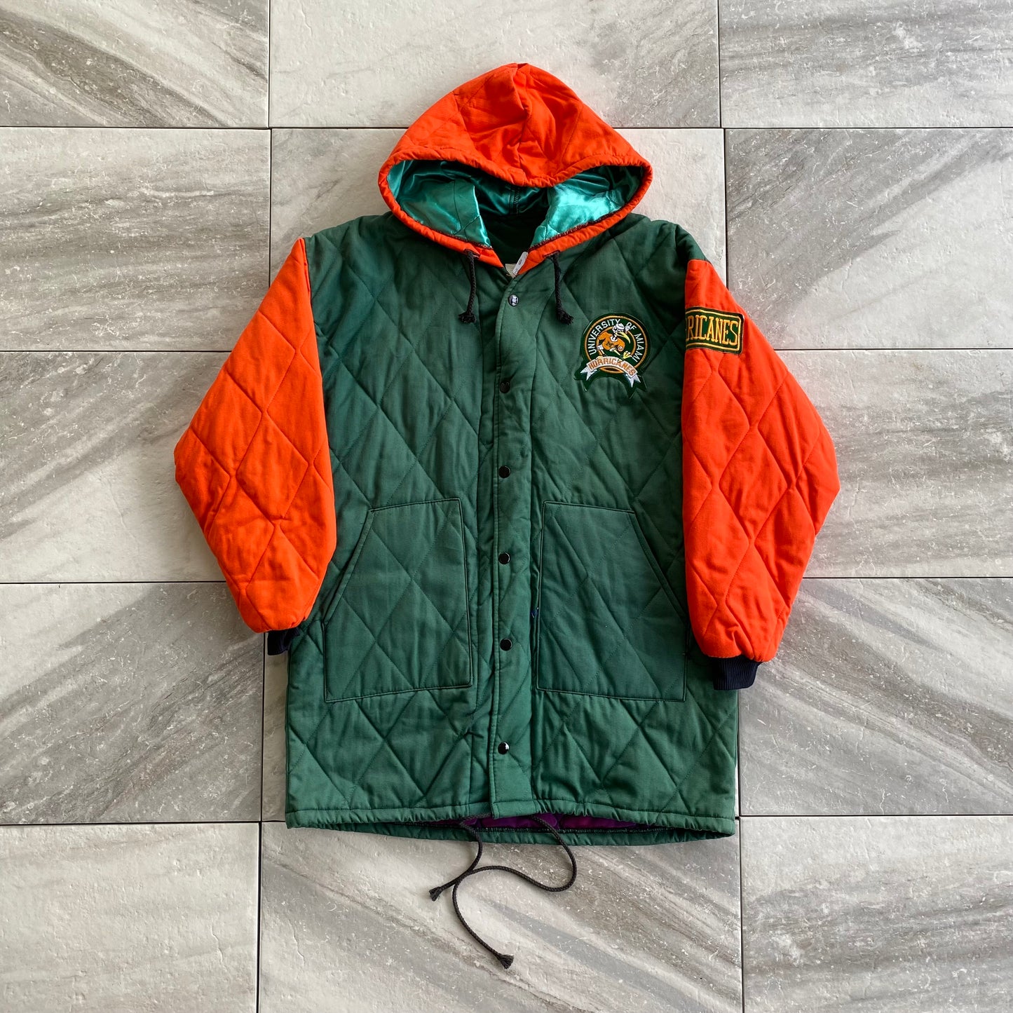 Vintage University Of Miami Hurricanes Quilted Parka Jacket (M)