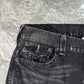 True Religion Straight Leg Black Distressed Patch Denim (34)