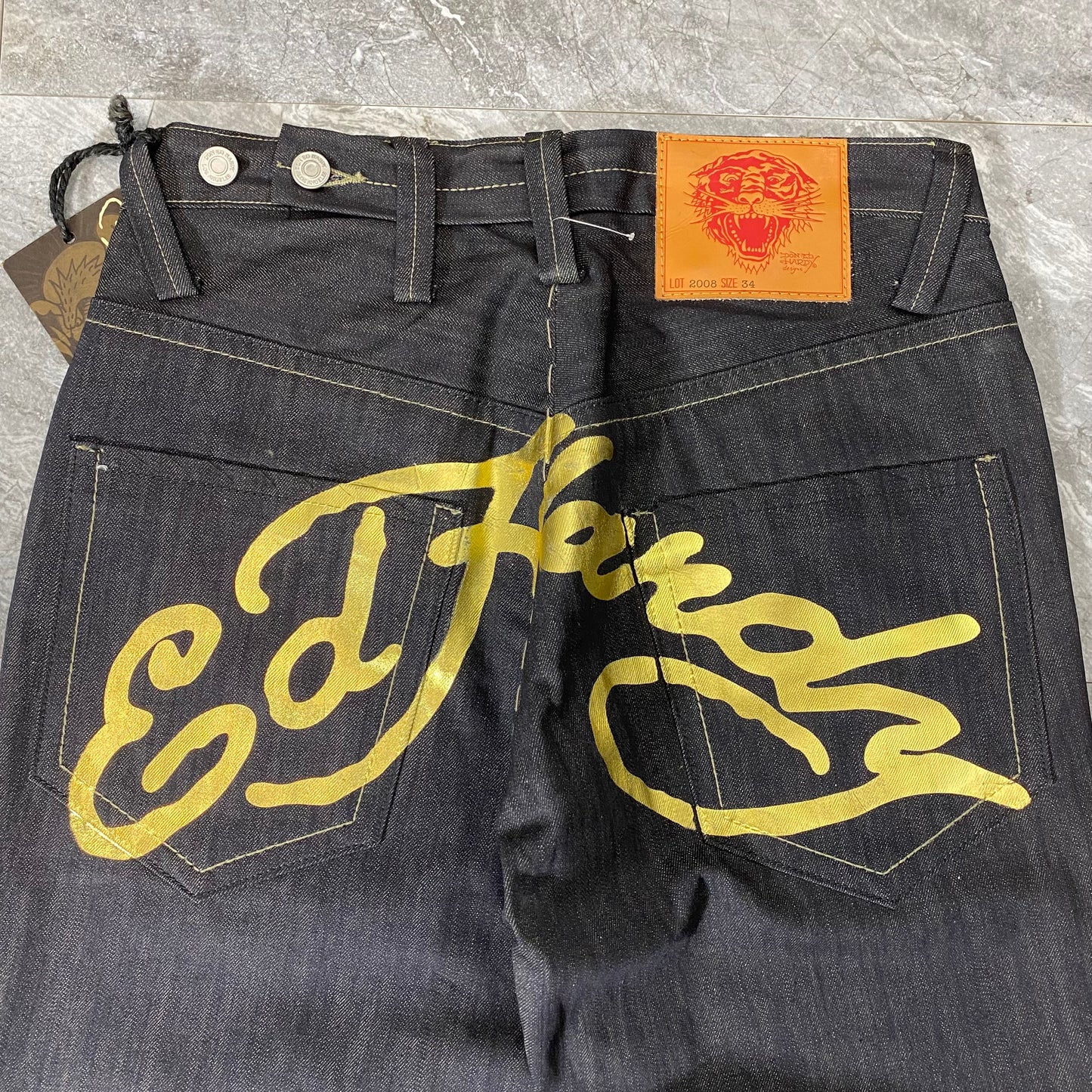 Ed Hardy Gold Foil Denim Pants (34)(38)