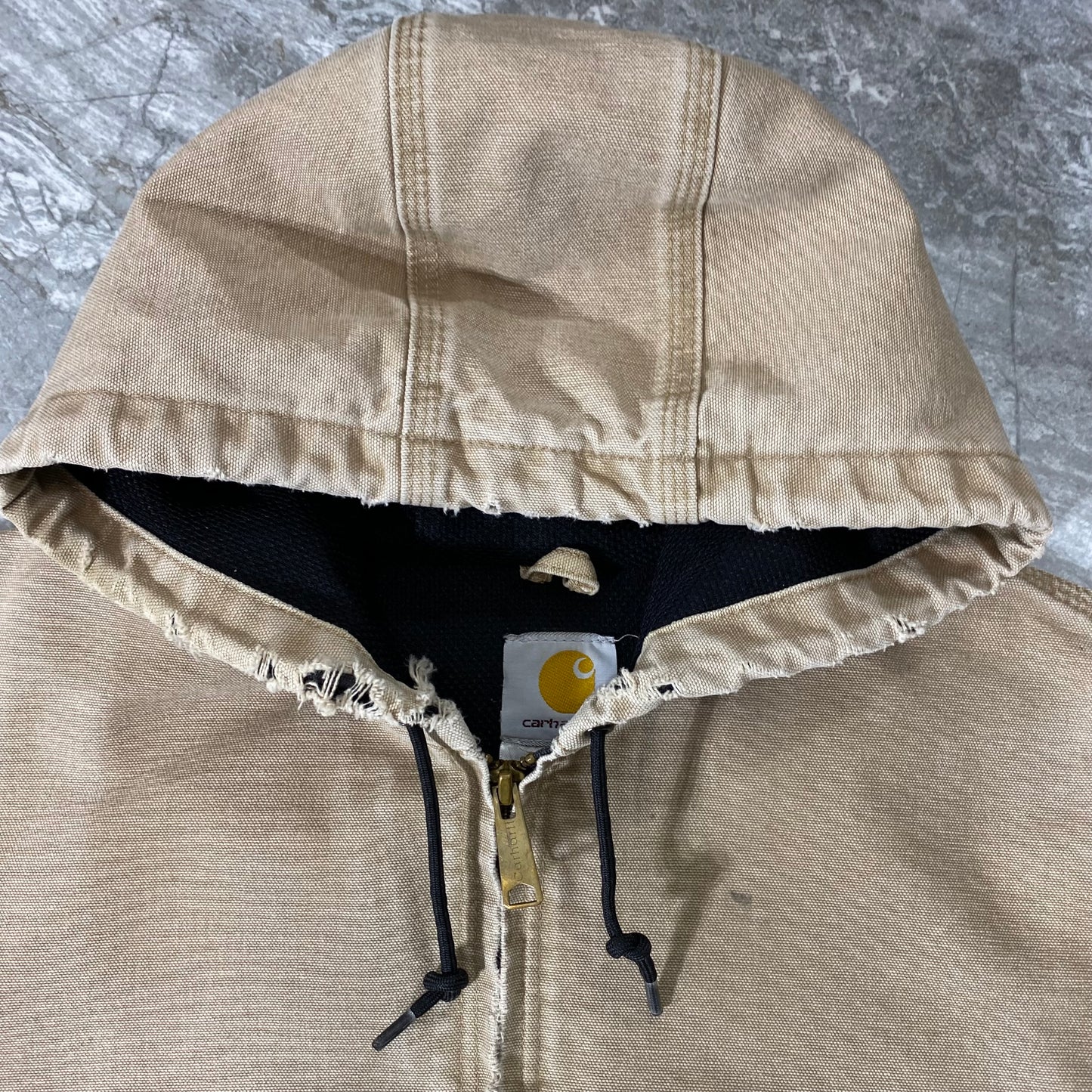 Carhartt Distress Tan Hooded Zip Up Jacket (M)